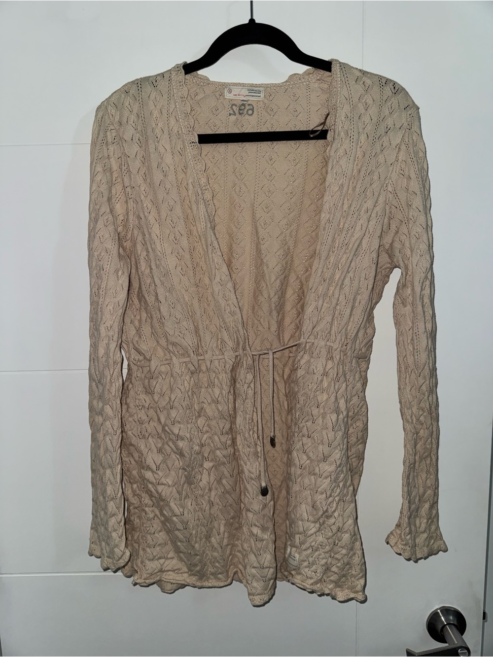 Odd Molly Cable-Knit Open Front Cardigan in Beige